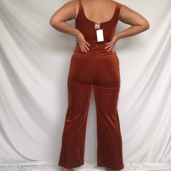 Emory Park Burnt Orange Velvet Jumpsuit NWT - Picture 2 of 3